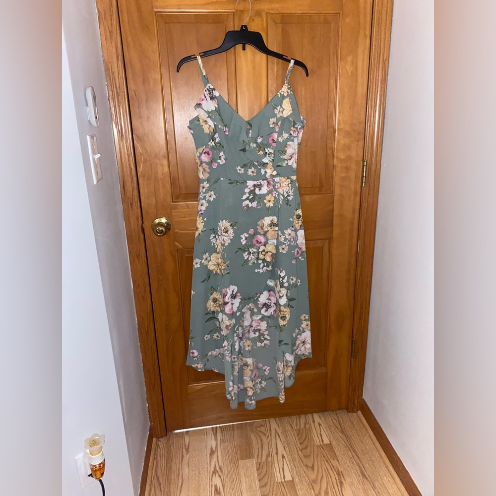 Sage green cold shoulder floral dress💚